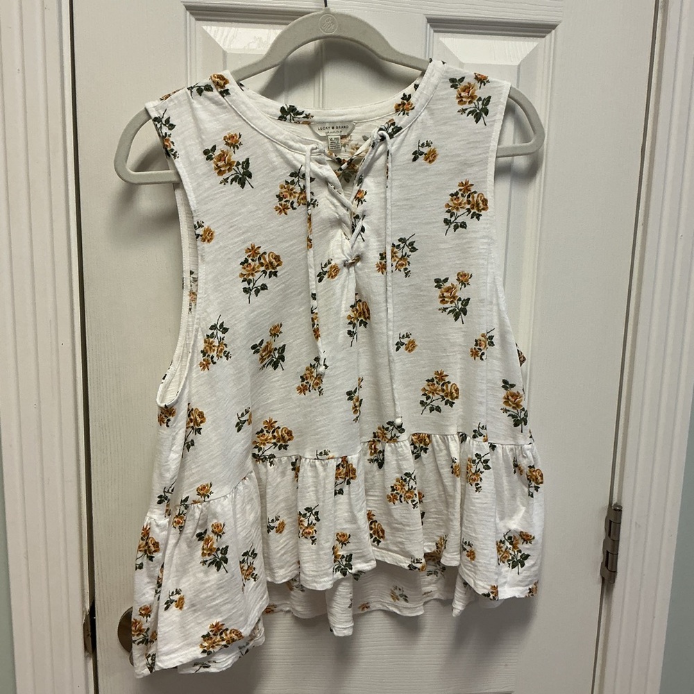 Lucky Brand XL Sleeveless Tie Front Floral Top Women’s Lightweight